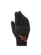 Alpinestars S-Max Drystar, luvas de moto impermeáveis pretas e vermelhas fluorescentes, com proteção de nós dos dedos.