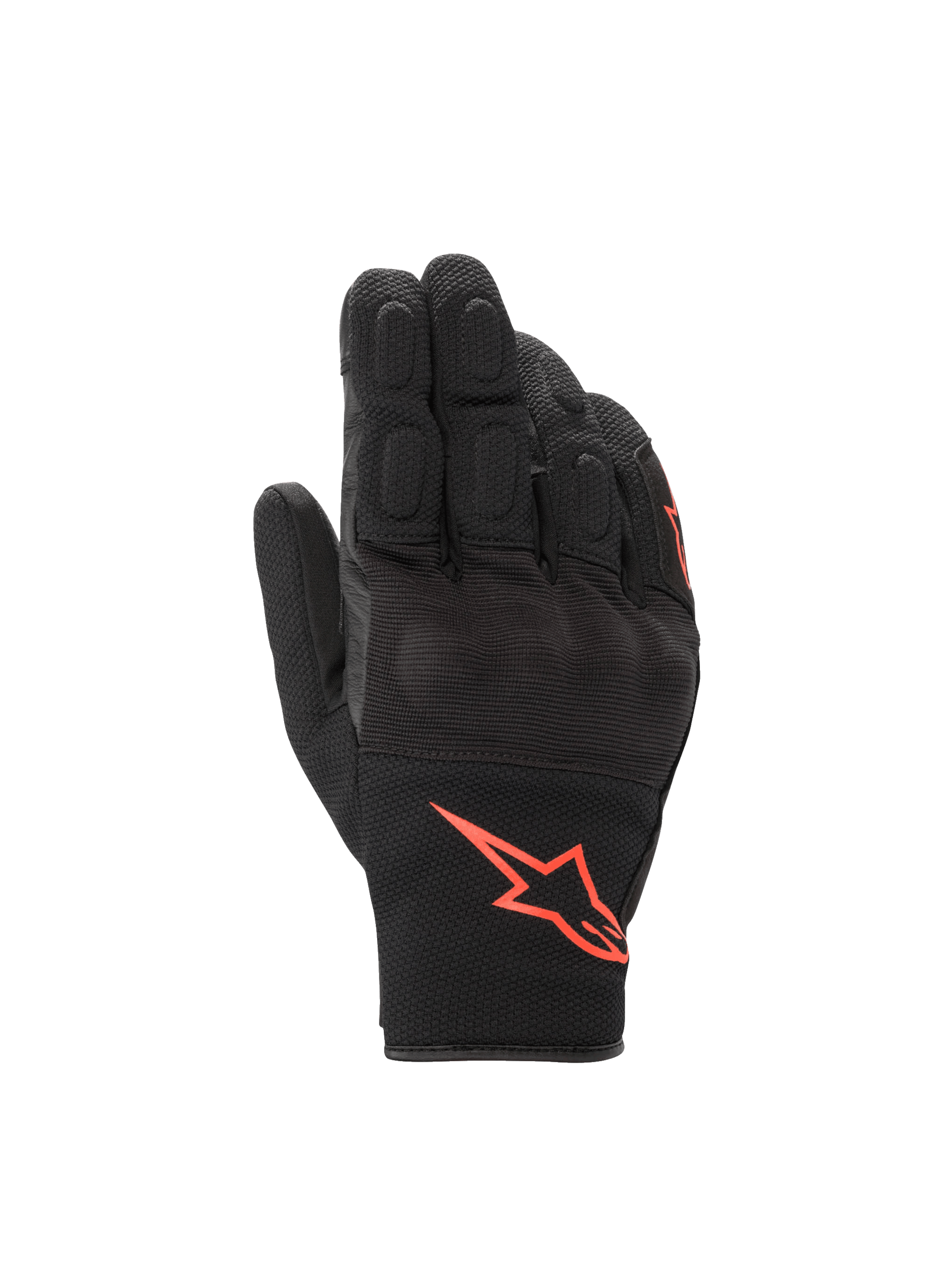 Alpinestars S-Max Drystar, luvas de moto impermeáveis pretas e vermelhas fluorescentes, com proteção de nós dos dedos.