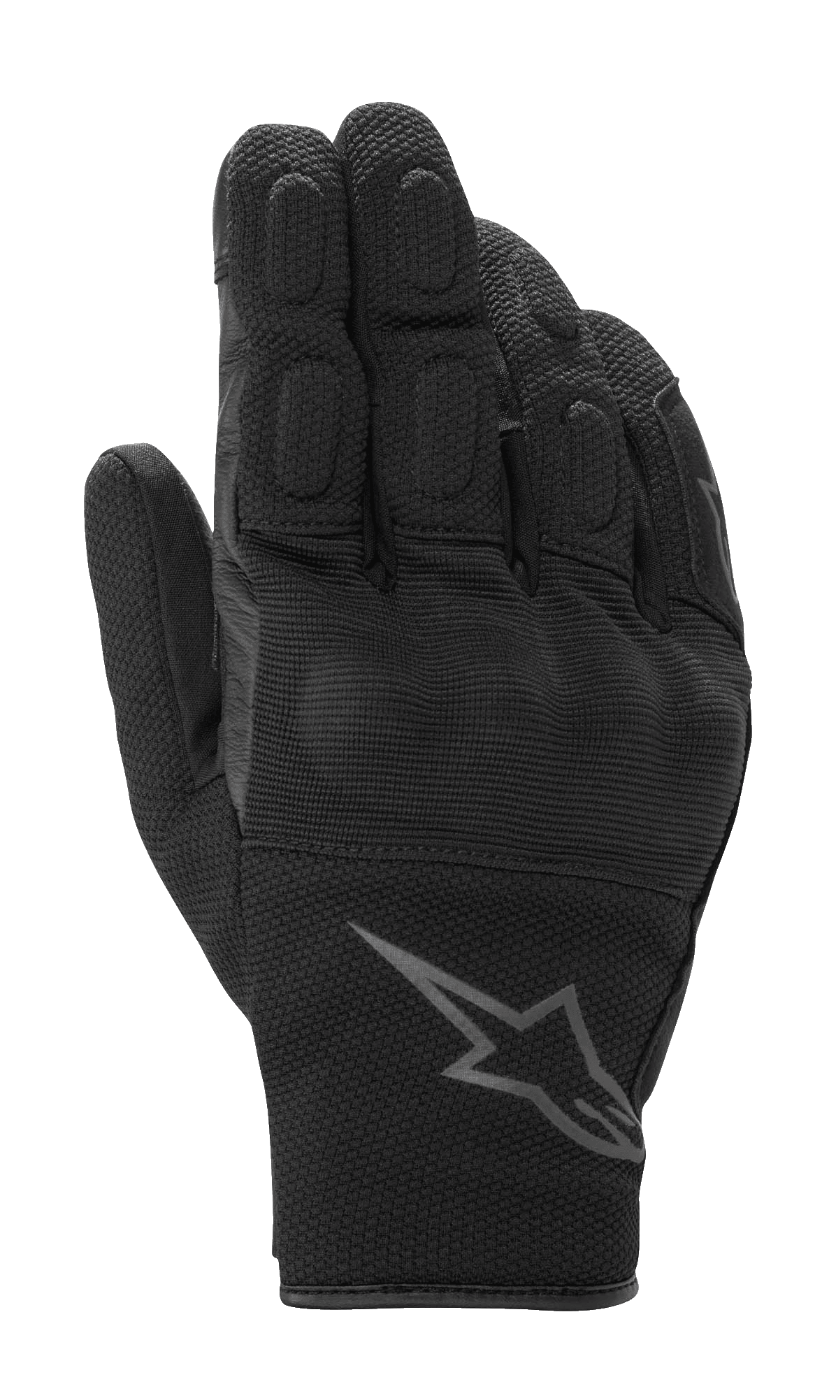 Luvas Alpinestars S-Max Drystar, luvas desportivas de motociclismo, preto antracite, com proteção rígida coberta nos nós dos dedos e dedos acolchoados, construção em malha texturizada e pele, design de punho curto com logótipo Alpinestars, impermeáveis e respiráveis para estrada