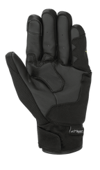 Luvas Alpinestars S-Max Drystar®, pretas, vista da palma com painéis de couro reforçados, polegar em tecido e fecho de velcro no pulso com etiqueta do logótipo Drystar® Performance