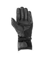 Luvas Alpinestars SP-365 Drystar®, luvas de moto para corrida, pretas e cinza antracite, impermeáveis, vista da palma em couro para aderência superior e fecho de velcro duplo no punho.
