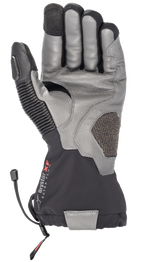 Luvas Alpinestars Amt-10 Drystar® XF Winter, luvas de motociclismo para touring, pretas e cinzento-escuro, vista da palma em couro de cabra texturizado, punho longo impermeável com logótipo Drystar XF, painel do polegar em couro tipo acordeão e palma reforçada para condução de aventura e estrada.
