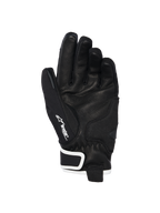 Luvas Alpinestars Stella Moblast Waterproof, vista da palma, pele de cabra preta com aderência texturizada, detalhes em branco e marca Drystar, design de punho curto para condução urbana de motociclos