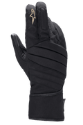 Alpinestars Stella SR-3 V2 Drystar, luvas de motociclismo para mulher, pretas, vista superior com costuras acolchoadas diagonais, logótipo de estrela branco no dedo indicador e punho longo tipo manopla para proteção em todas as condições climatéricas.