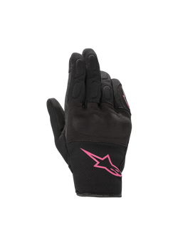 Alpinestars Stella S-Max Drystar Women's Gloves, black and fuchsia waterproof motorcycle gloves with knuckle protection.