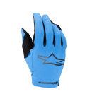 Luvas Alpinestars 2025 Youth Radar, luvas de motocross e todo-o-terreno, azuis e pretas, com dorso em azul-claro texturizado, logótipo de estrela preto e marca Alpinestars no pulso, luvas de motociclismo para jovens