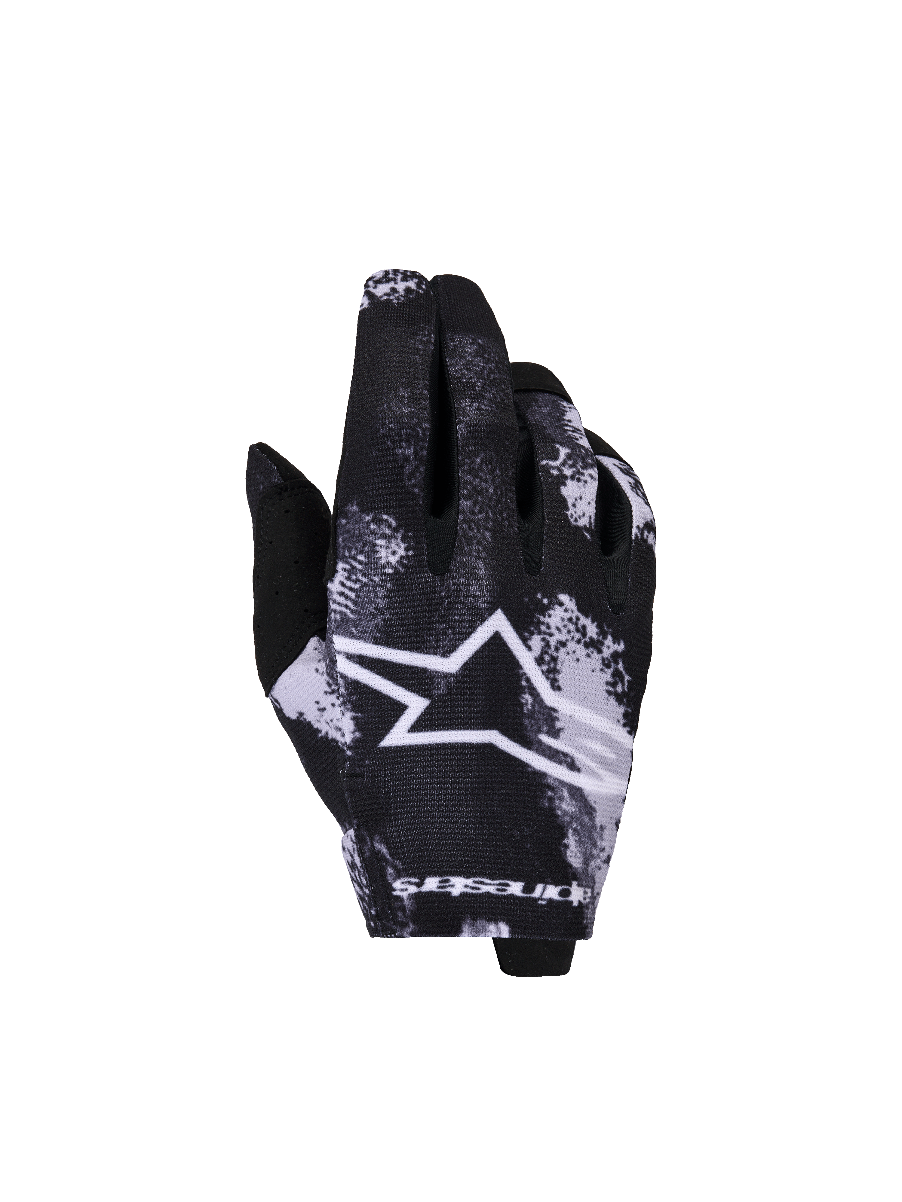 Alpinestars 2026 Youth Radar Gloves, Motocross Off-Road Gloves, Black and White, Star logo with splatter pattern, textured fabric construction, youth sizing