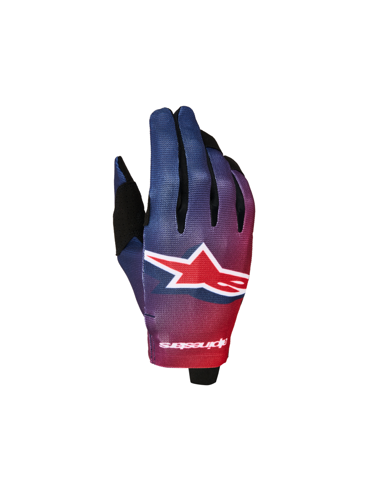 Alpinestars Luvas Radar Jovem 2027 de motocross para jovens, vermelhas e azuis, com dorso sublimado leve.