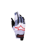 Alpinestars Luvas Radar Jovem, luvas de motocross cinzentas e vermelhas com padrão camuflado e logótipo de estrela.