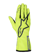 Luvas Alpinestars Youth Tech-1 K Race S V2 Pure, luvas de karting para jovens, amarelo néon e cinzento, com um logótipo A-star grande no dorso da mão, marca ASTARS no punho e entremeios dos dedos em malha