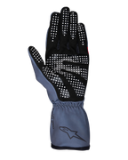 Luvas Alpinestars Tech-1 K Race V2 Pure, luvas de karting, asfalto e pretas, vista da palma mostrando o padrão de aderência em silicone branco, design ergonómico com punho de manopla e logótipo Alpinestars