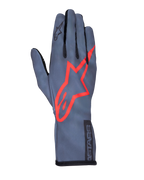 Alpinestars Tech-1 K Race V2 Pure Gloves, luvas de competição para karting, cinzento asfalto e vermelho, com um grande logótipo de estrela vermelha no dorso, construção em malha leve, punho de manopla, design de alta performance para karting