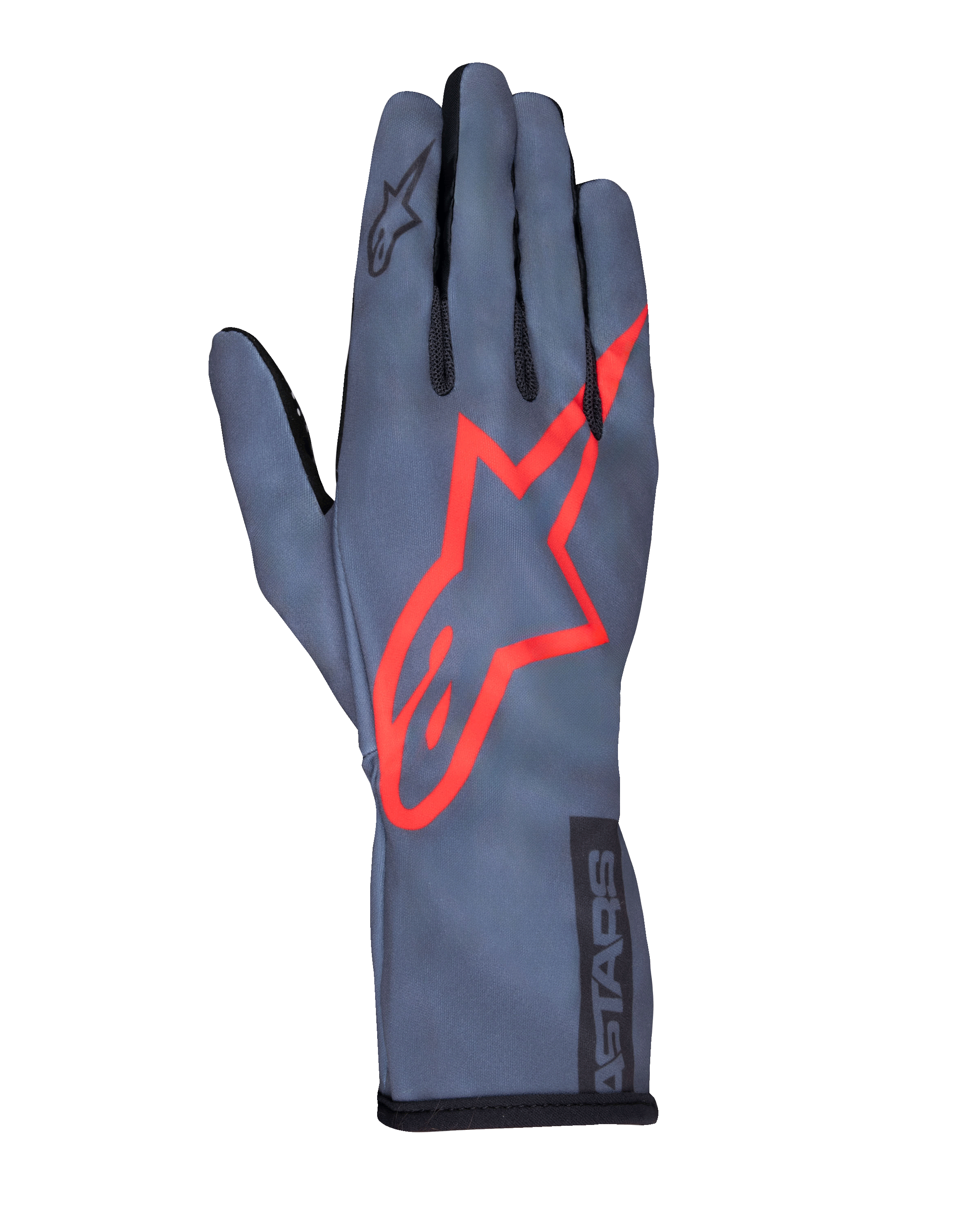 Alpinestars Tech-1 K Race V2 Pure Gloves, luvas de competição para karting, cinzento asfalto e vermelho, com um grande logótipo de estrela vermelha no dorso, construção em malha leve, punho de manopla, design de alta performance para karting
