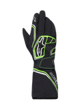 Alpinestars Tempest V3 Waterproof Gloves, luvas de karting impermeáveis, pretas com detalhes em verde fluorescente e prateado, design de punho longo, com logótipo Alpinestars, construção têxtil durável para corridas em tempo húmido