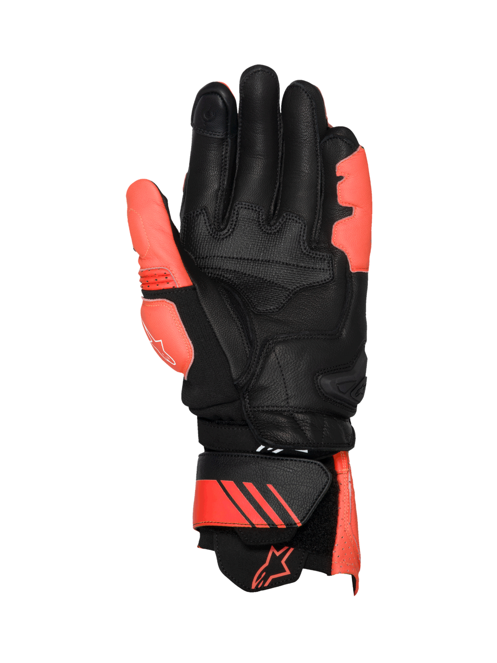 Alpinestars Luvas de Couro GP Plus R V3, luvas de moto para corrida para homem, pretas e vermelhas fluo, com deslizador de palma em TPU, construção em couro premium e certificadas CE