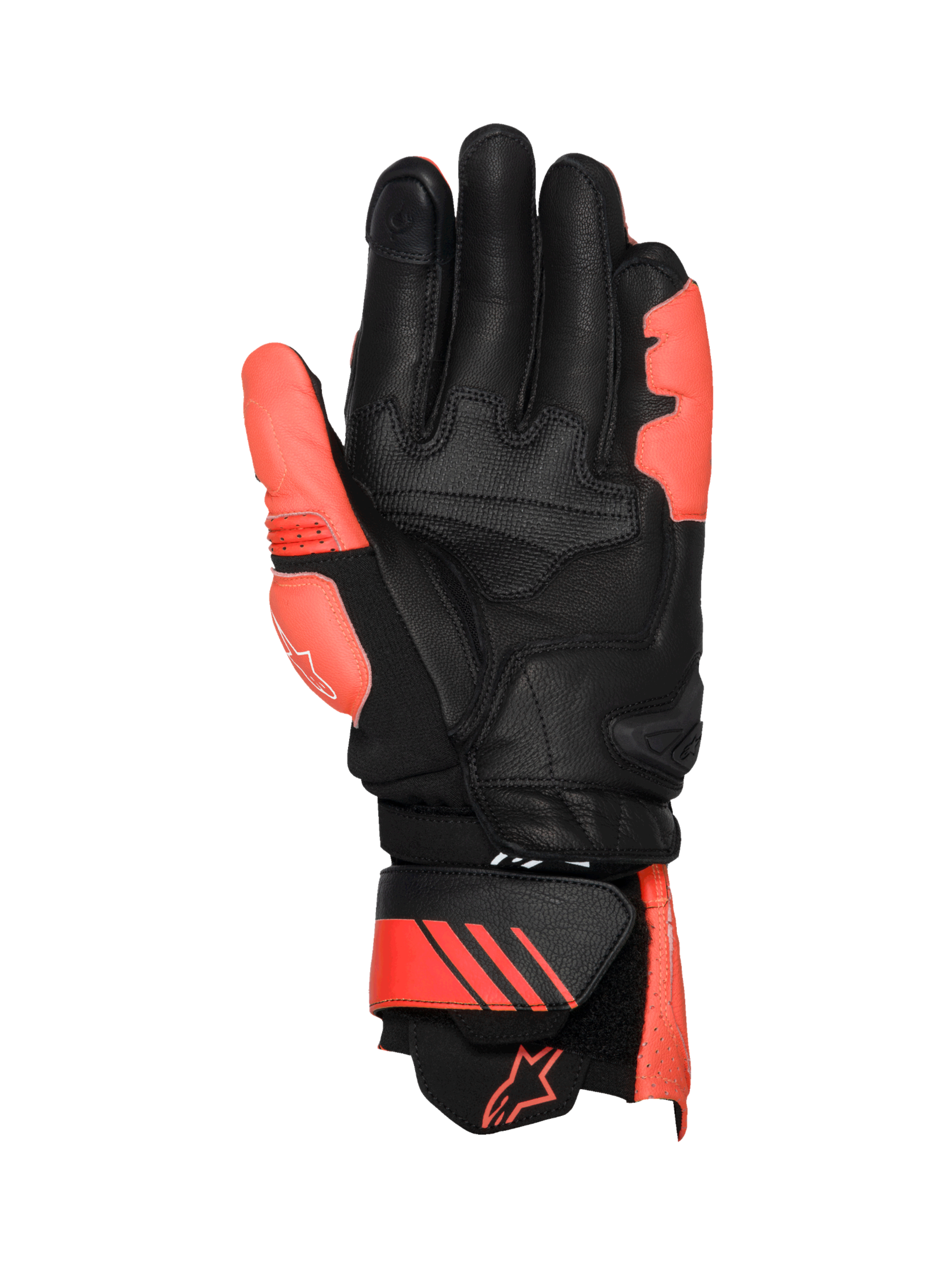 Alpinestars Luvas de Couro GP Plus R V3, luvas de moto para corrida para homem, pretas e vermelhas fluo, com deslizador de palma em TPU, construção em couro premium e certificadas CE