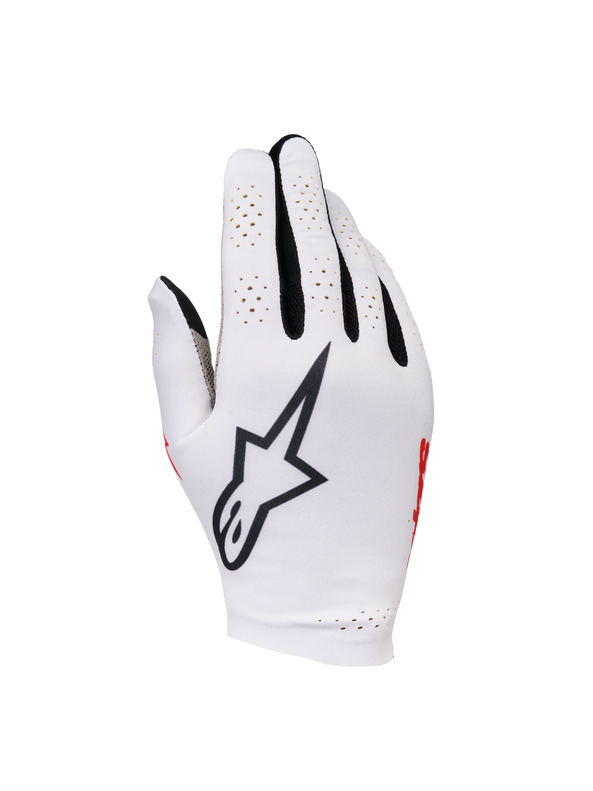 Alpinestars Sim Gloves Graphic 1, SIM Racing Gloves, Silver Ice with Black and Red Accents, featuring a prominent black star logo on the backhand, perforated finger panels for ventilation, and a lightweight textile design for gaming precision.