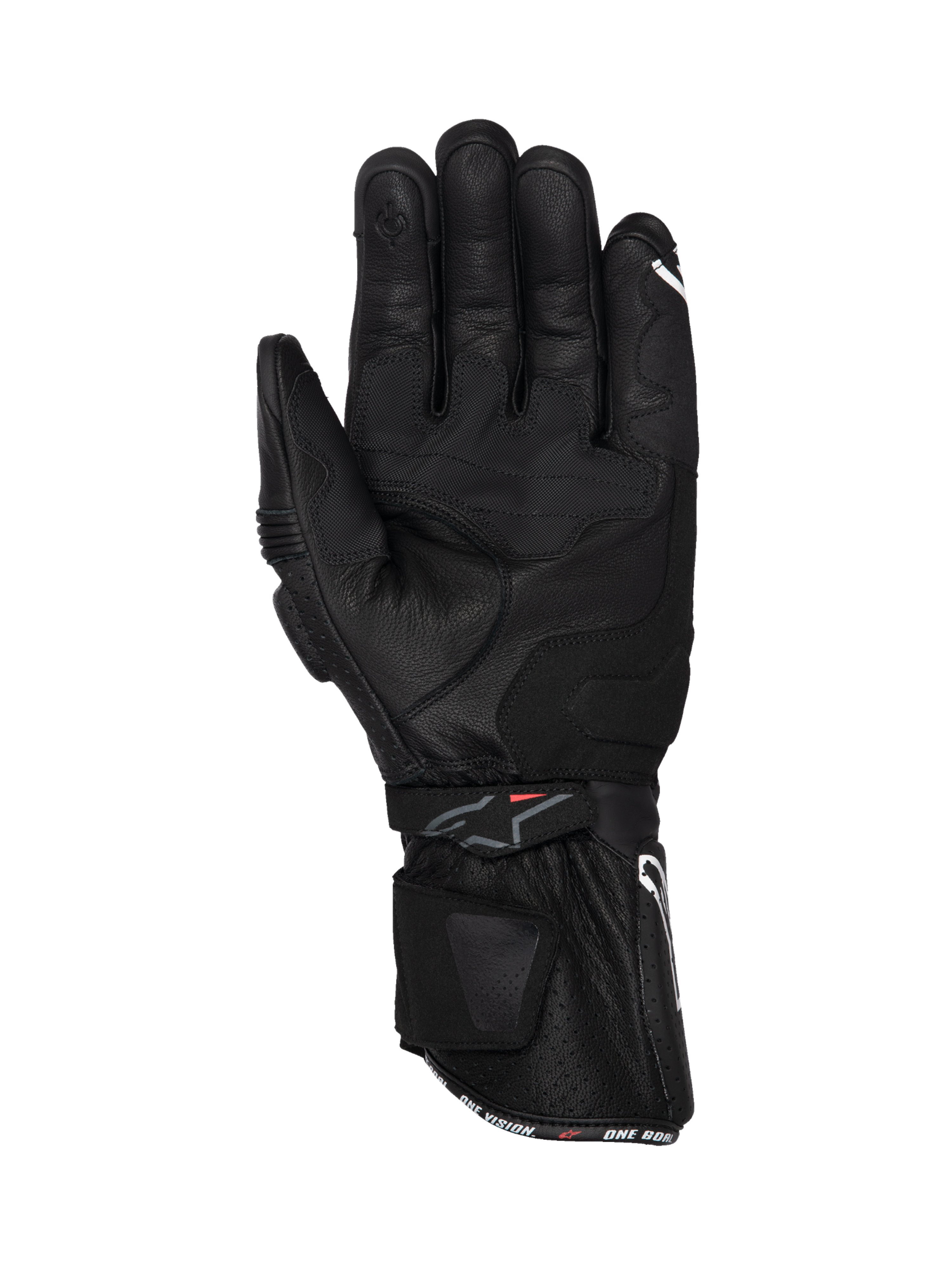 Alpinestars Luvas SP-3, luvas de moto para corrida, pretas, construção em couro com punho longo e vista da palma com reforço de aderência.