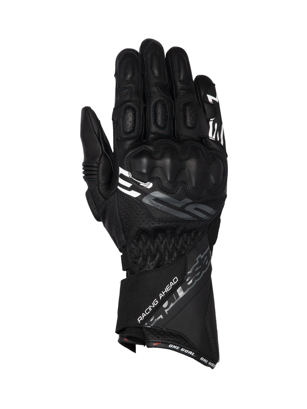 Alpinestars SP-3, luvas de moto para corrida, masculinas, pretas, couro de cabra, punho comprido e proteção nos nós dos dedos.