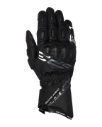 Alpinestars SP-3 Gloves, Long Cuff Motorcycle Racing Gloves, Black with White and Gray Accents, PU Covered Knuckle Protection, Textured Leather Construction with Perforated Details, Adjustable Gauntlet Wrist Strap