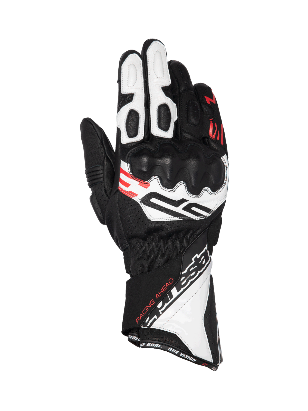 Alpinestars Luvas SP-3, luvas de moto para corrida, para homem, pretas, brancas e vermelhas, em couro com proteção de nós dos dedos e certificação CE.