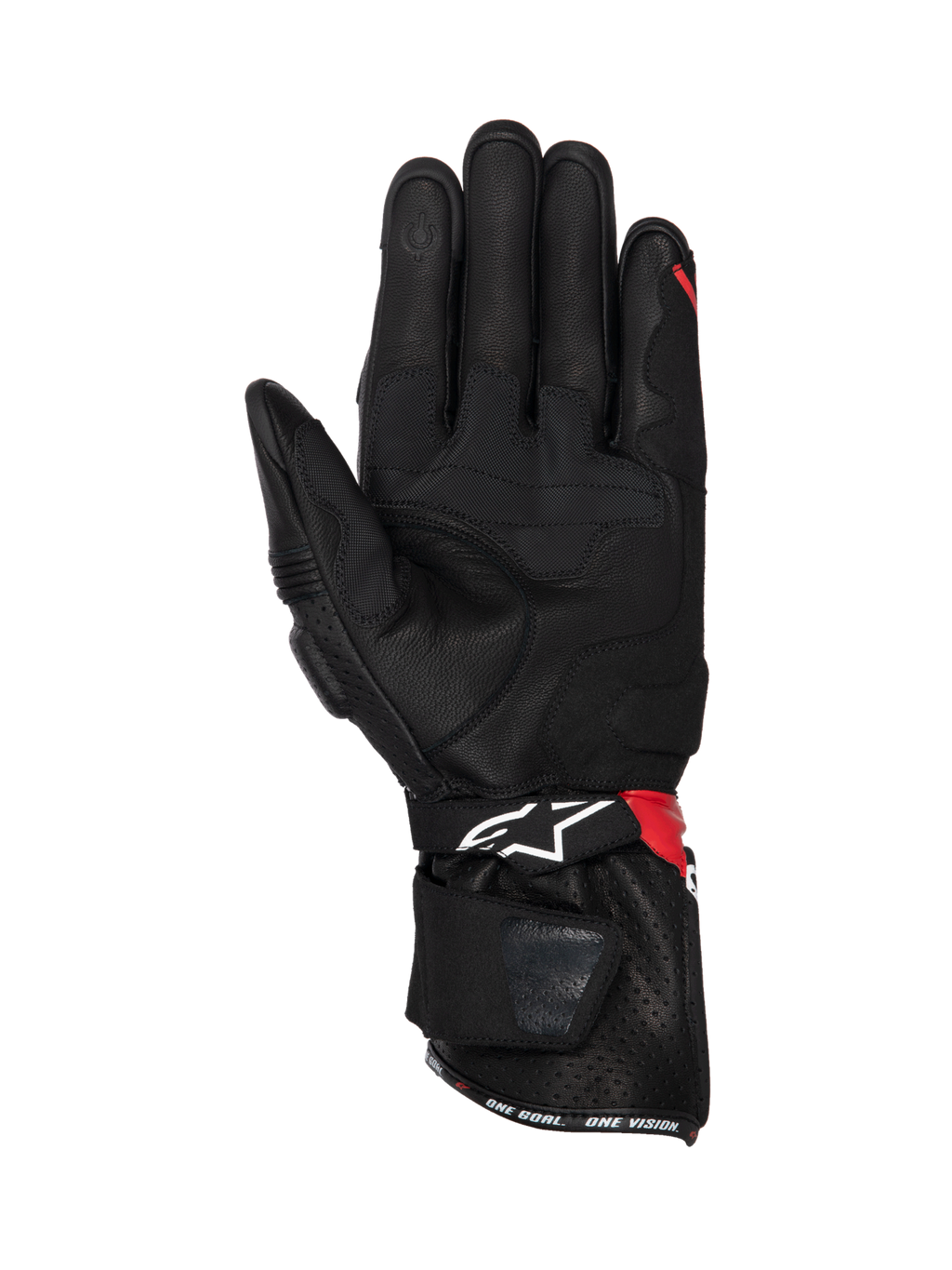 Alpinestars Luvas SP-3, luvas de moto para corrida, pretas e vermelhas em couro, com punho comprido e reforços na palma.