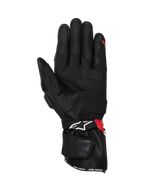 Alpinestars Luvas SP-3, luvas de moto para corrida, pretas e vermelhas em couro, com punho comprido e reforços na palma.