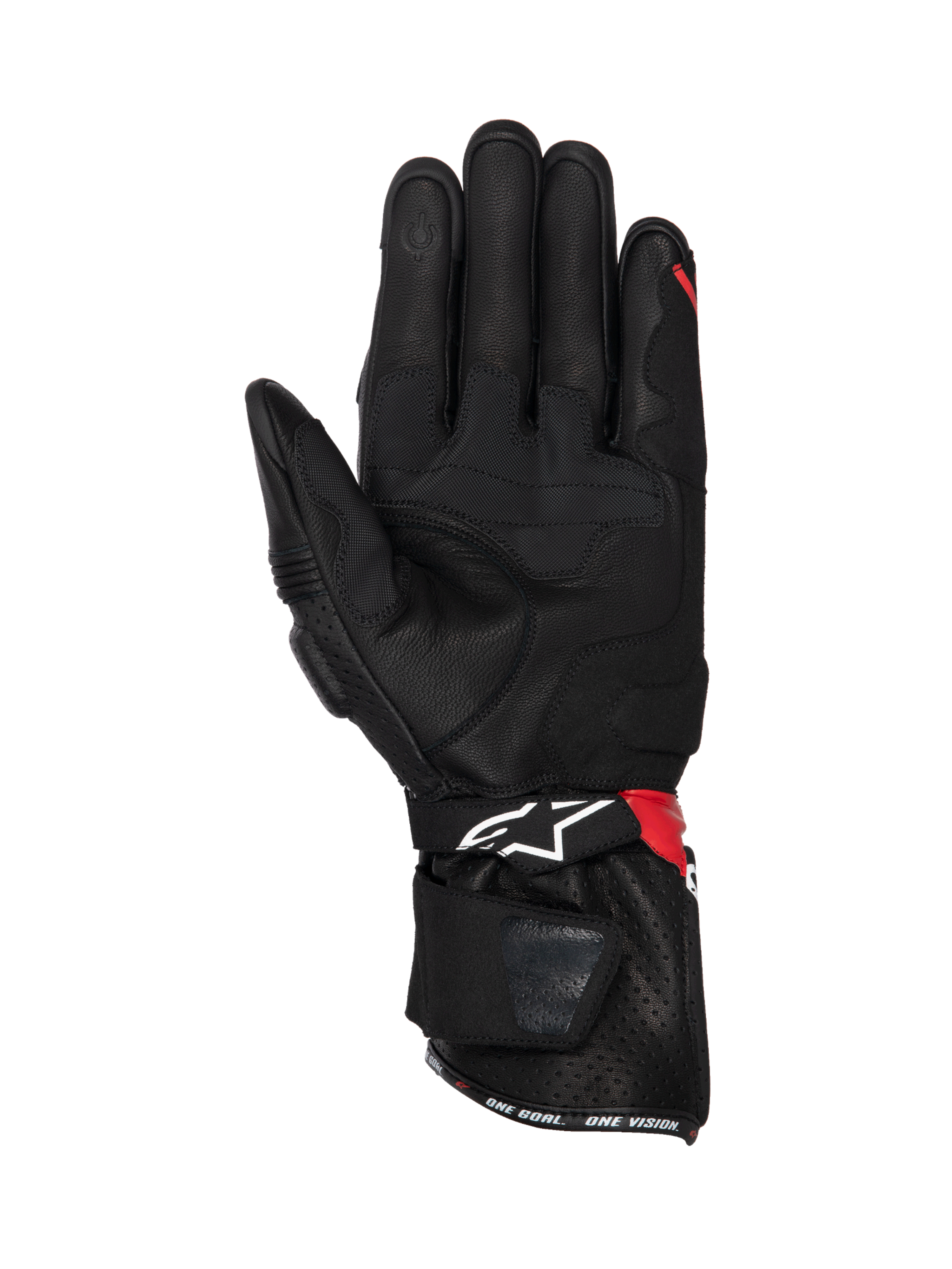 Alpinestars Luvas SP-3, luvas de moto para corrida, pretas e vermelhas em couro, com punho comprido e reforços na palma.