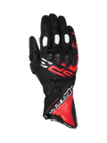 Alpinestars luvas SP-3, luvas de corrida, homem, couro preto, vermelho e branco, punho comprido e proteção dos nós dos dedos.