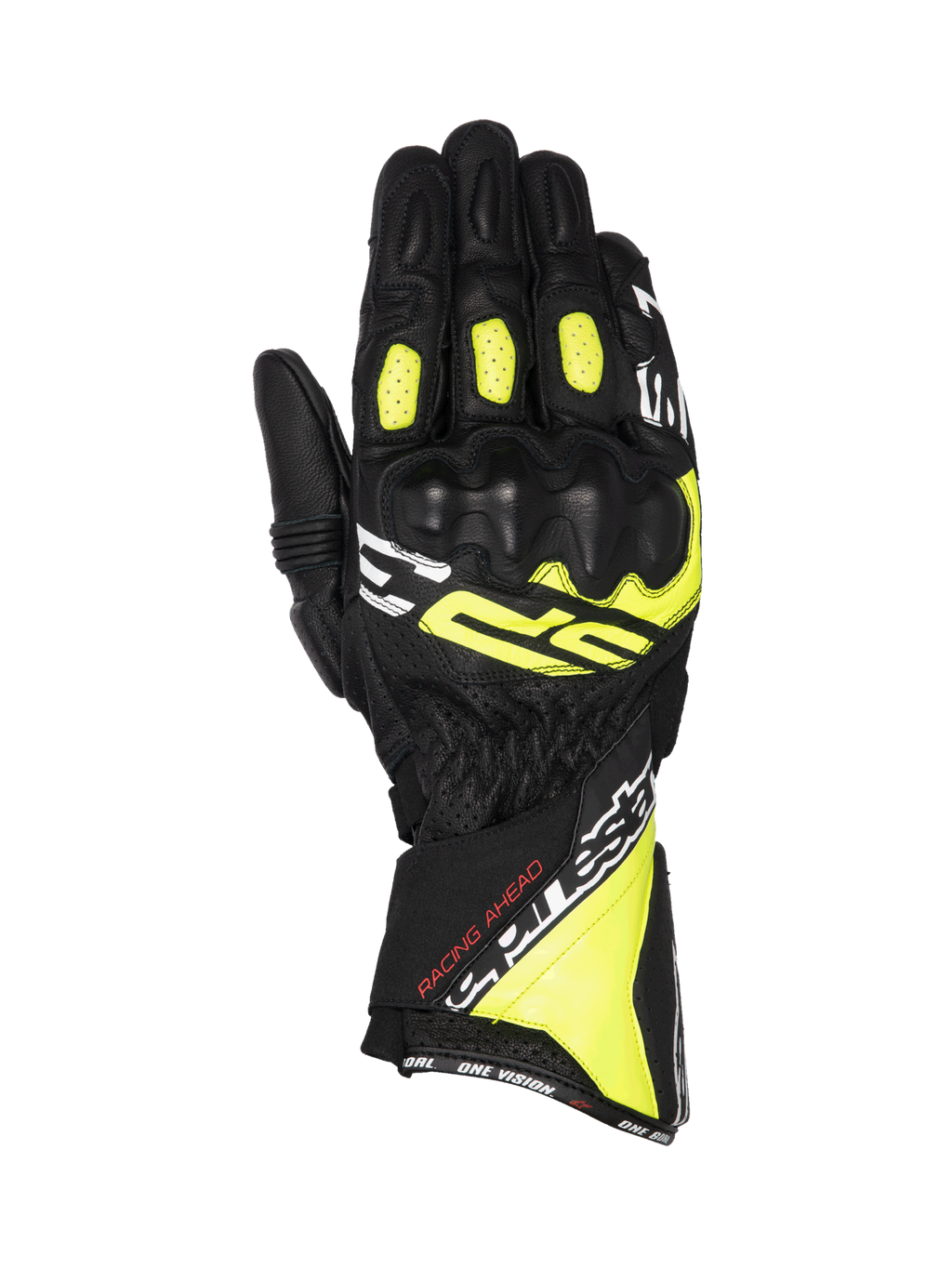 Alpinestars SP-3, luvas de moto de corrida, homem, pretas e amarelo fluo, couro com proteção de nós dos dedos certificada CE
