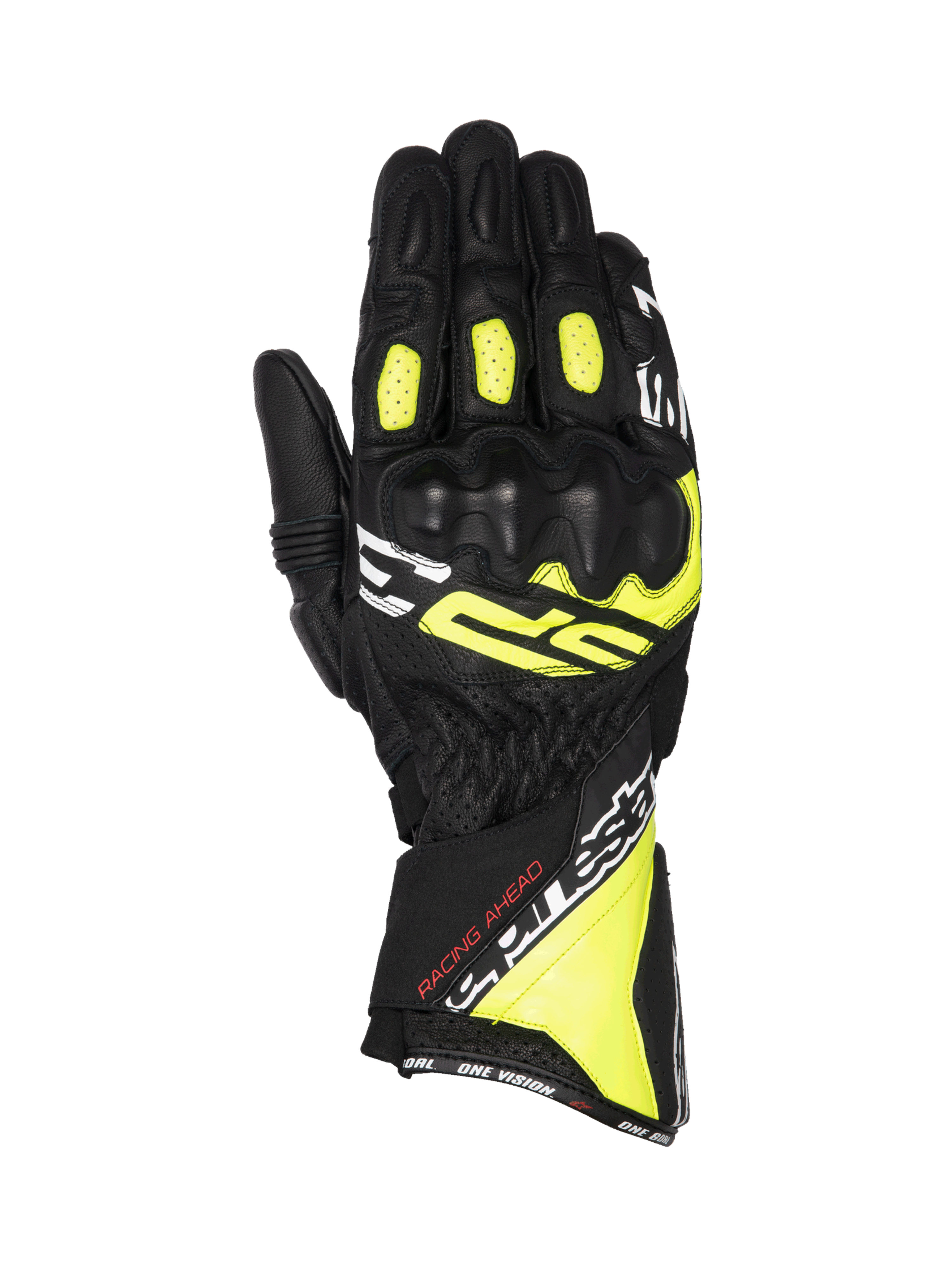 Alpinestars SP-3, luvas de moto de corrida, homem, pretas e amarelo fluo, couro com proteção de nós dos dedos certificada CE