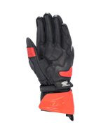 Alpinestars Honda GP Pro R3, luvas de moto para corrida, vista da palma em couro de canguru, pretas e vermelhas, certificadas CE