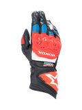 Alpinestars Honda GP Pro R3, luvas de moto de punho longo, pretas, vermelhas e azuis, couro com proteção DFS e logótipo Honda.