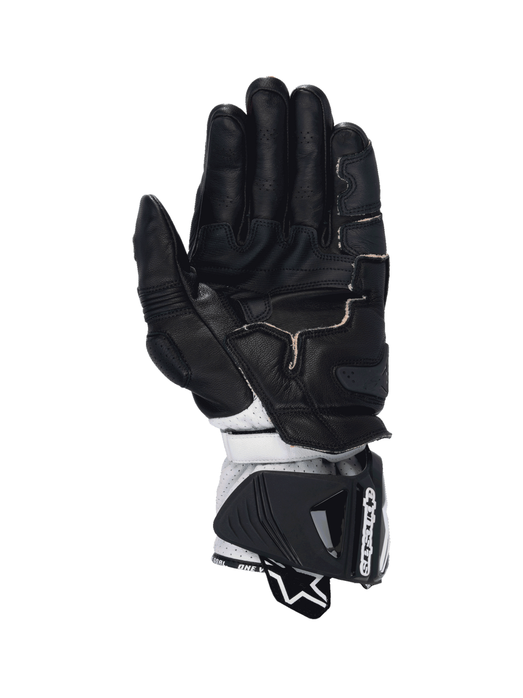 Luvas de moto Alpinestars GP Pro R4 para homem, pretas e brancas, em couro com palma de canguru e proteção DFS.