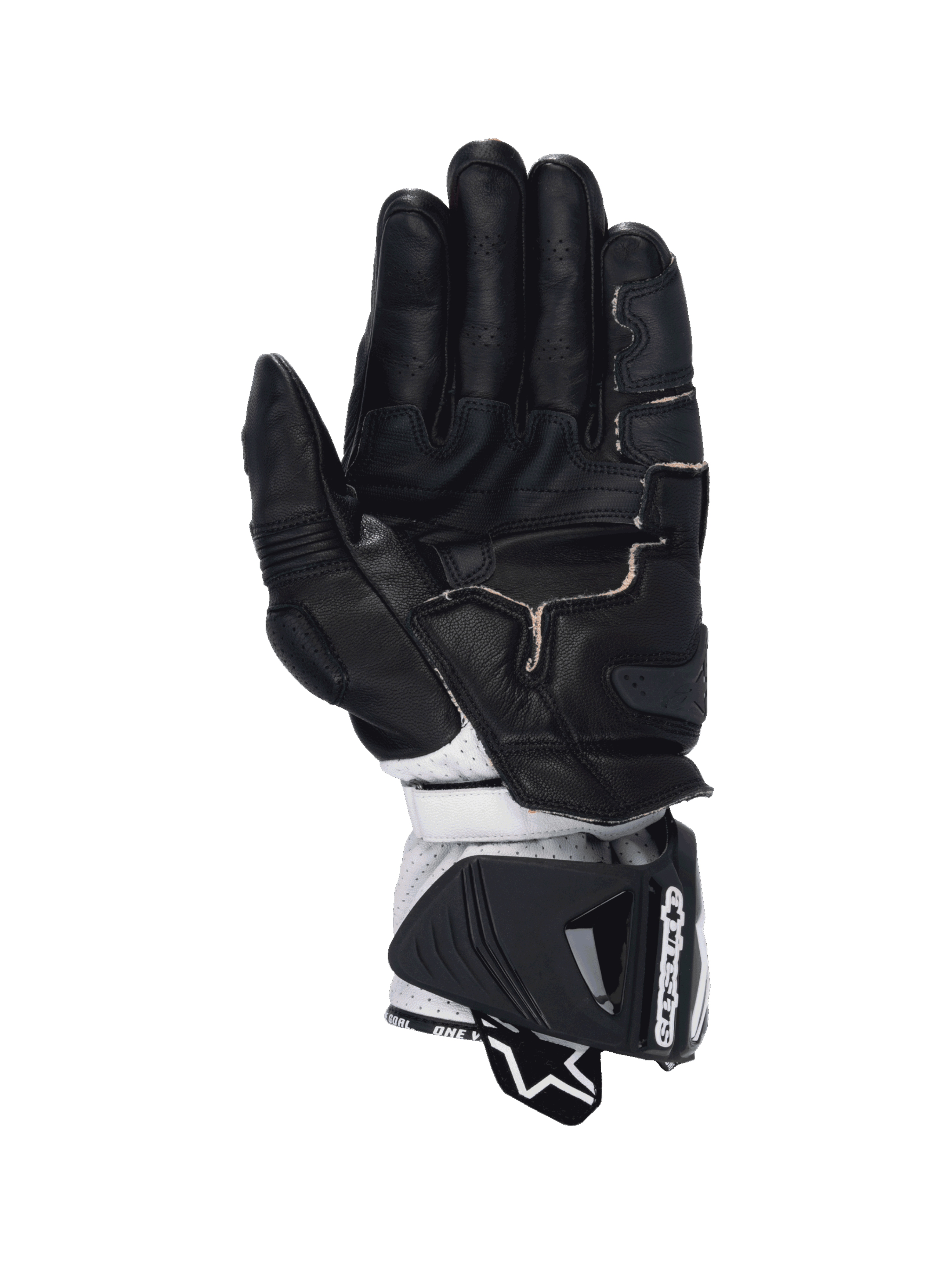 Luvas de moto Alpinestars GP Pro R4 para homem, pretas e brancas, em couro com palma de canguru e proteção DFS.