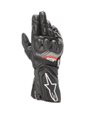 Alpinestars Luvas SP-8 V3, luvas de moto pretas para corrida, construção em couro com proteção SP e logótipo Astars branco.