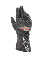 Alpinestars Luvas SP-8 V3, luvas de moto pretas para corrida, construção em couro com proteção SP e logótipo Astars branco.