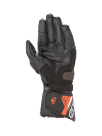 Alpinestars Luvas SP-8 V3, luvas de moto em pele para homem, pretas e vermelho fluo, vista da palma com inserções de aderência.