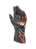 Alpinestars SP-8 V3, luvas de moto em pele pretas e vermelhas fluo, com proteção de articulação de dupla densidade.