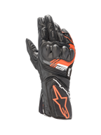 Alpinestars SP-8 V3, luvas de moto em pele pretas e vermelhas fluo, com proteção de articulação de dupla densidade.