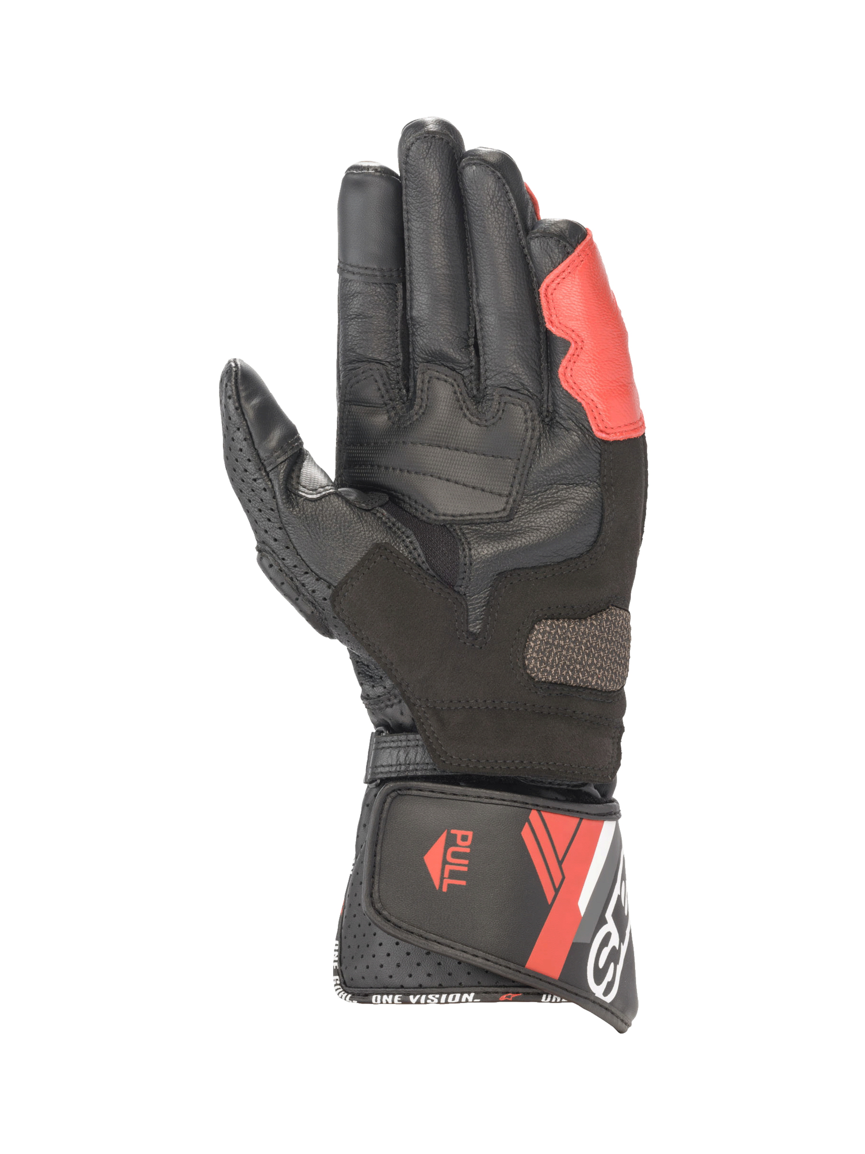 Alpinestars SP-8 V3, luvas de moto para corrida, homem, pretas e vermelho vivo, em pele com reforços na palma.