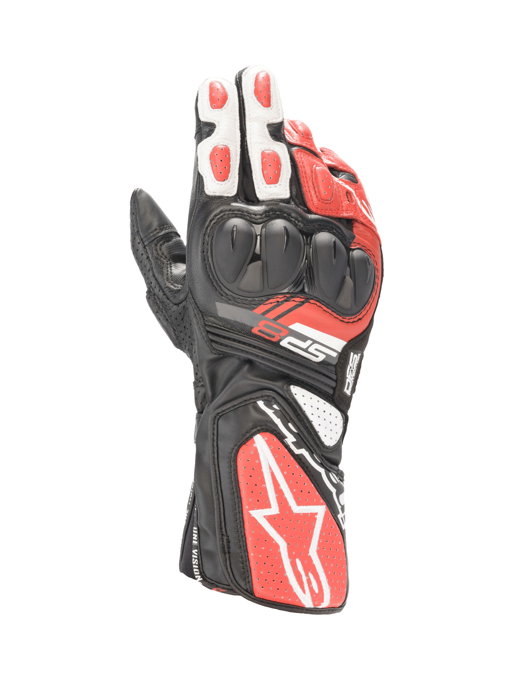 Alpinestars SP-8 V3, luvas de moto para corrida para homem, pretas, brancas e vermelho vivo, em pele de cabra com proteção de nós dos dedos de dupla densidade, certificado CE