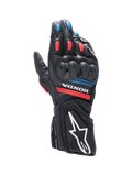 Alpinestars Honda SP-8 V3, luvas de moto para homem, pretas e vermelhas com detalhes azuis e proteção de articulação.