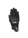 Luvas Alpinestars SP-5, luvas de moto de alta performance para homem, pretas, em couro perfurado com proteção de polímero nos nós dos dedos.