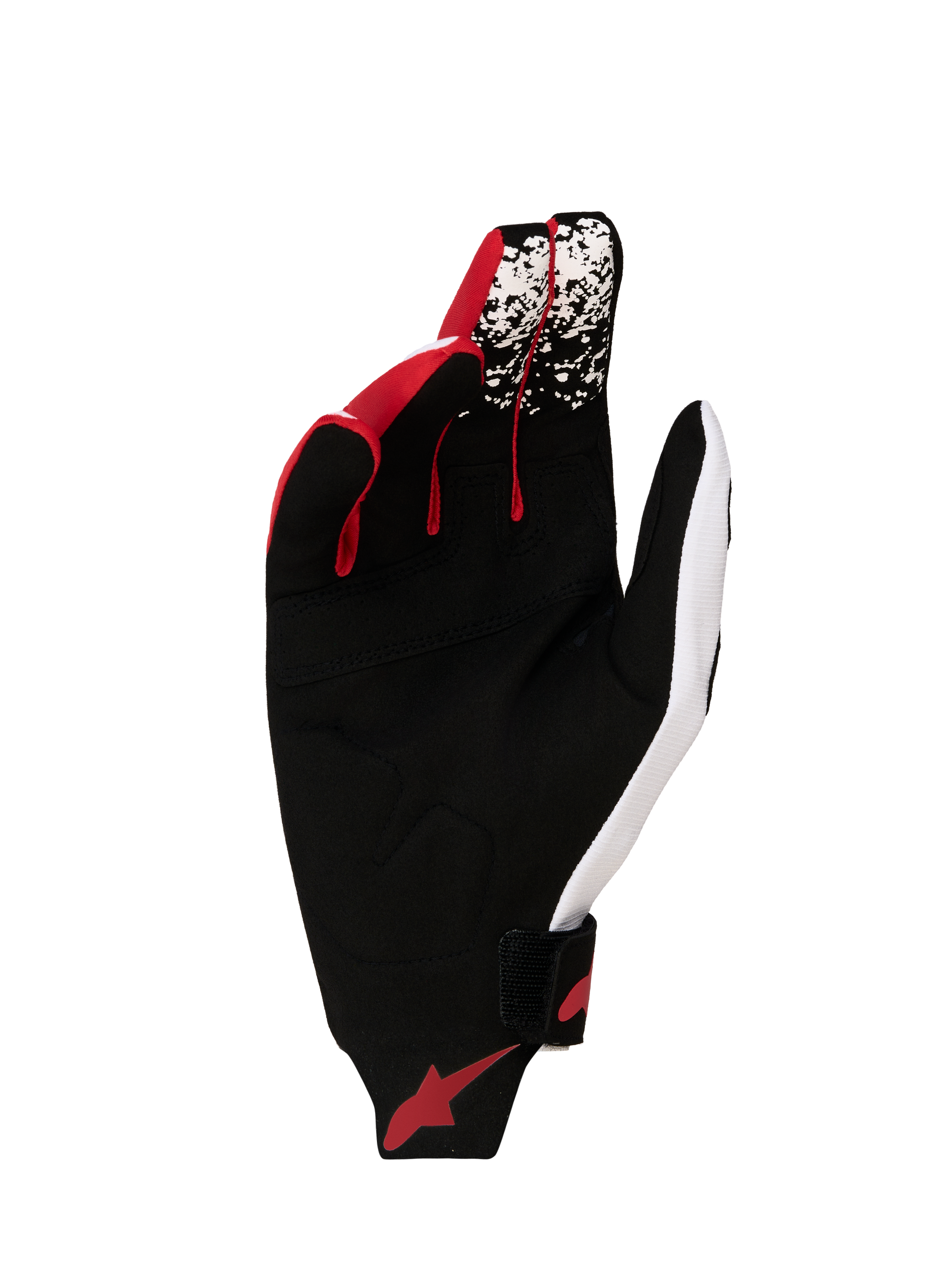 Alpinestars Techstar 2027, luvas de motocross para homem, pretas, brancas e vermelhas fluo, palma em camurça reforçada.