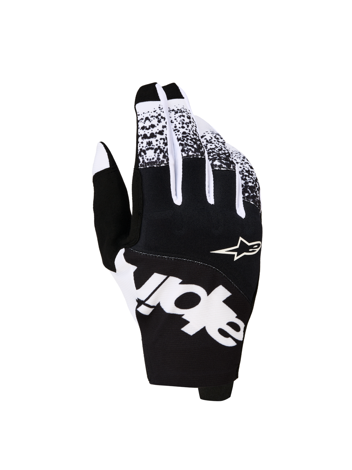 Alpinestars luvas Techstar 2027, luvas de motocross para homem, pretas e brancas em têxtil com gráficos arrojados.