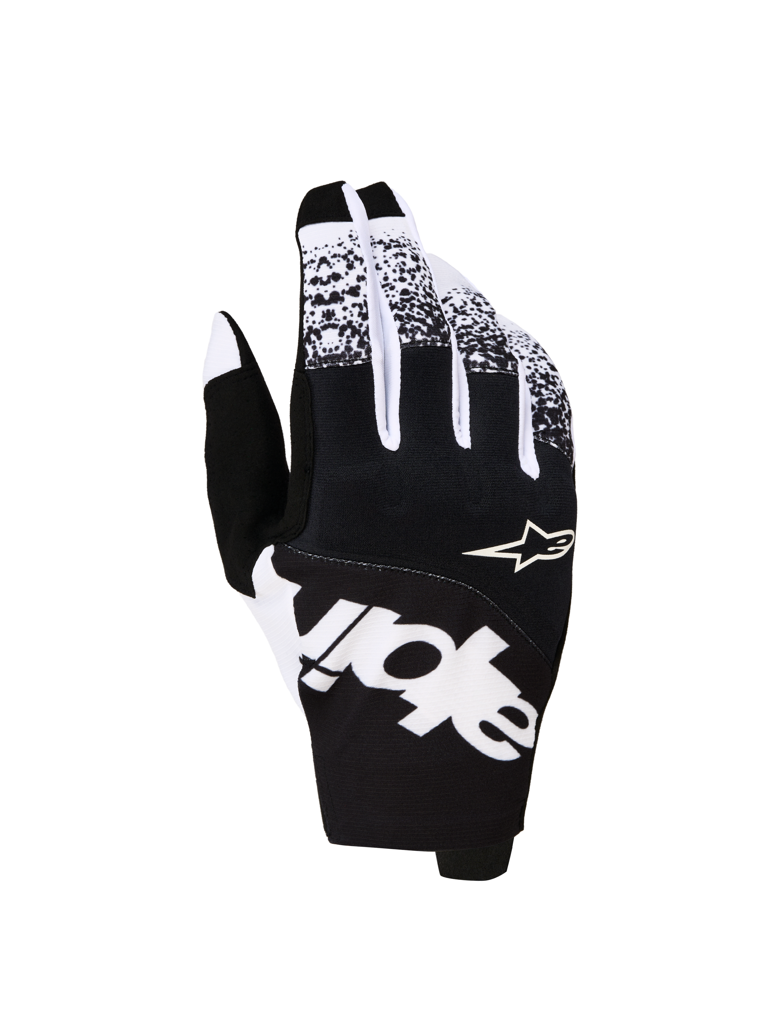 Alpinestars luvas Techstar 2027, luvas de motocross para homem, pretas e brancas em têxtil com gráficos arrojados.
