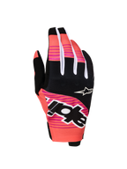 Alpinestars Luvas Techstar 2027, luvas de motocross, rosa e pretas, com gráficos sublimados e proteção em neoprene.