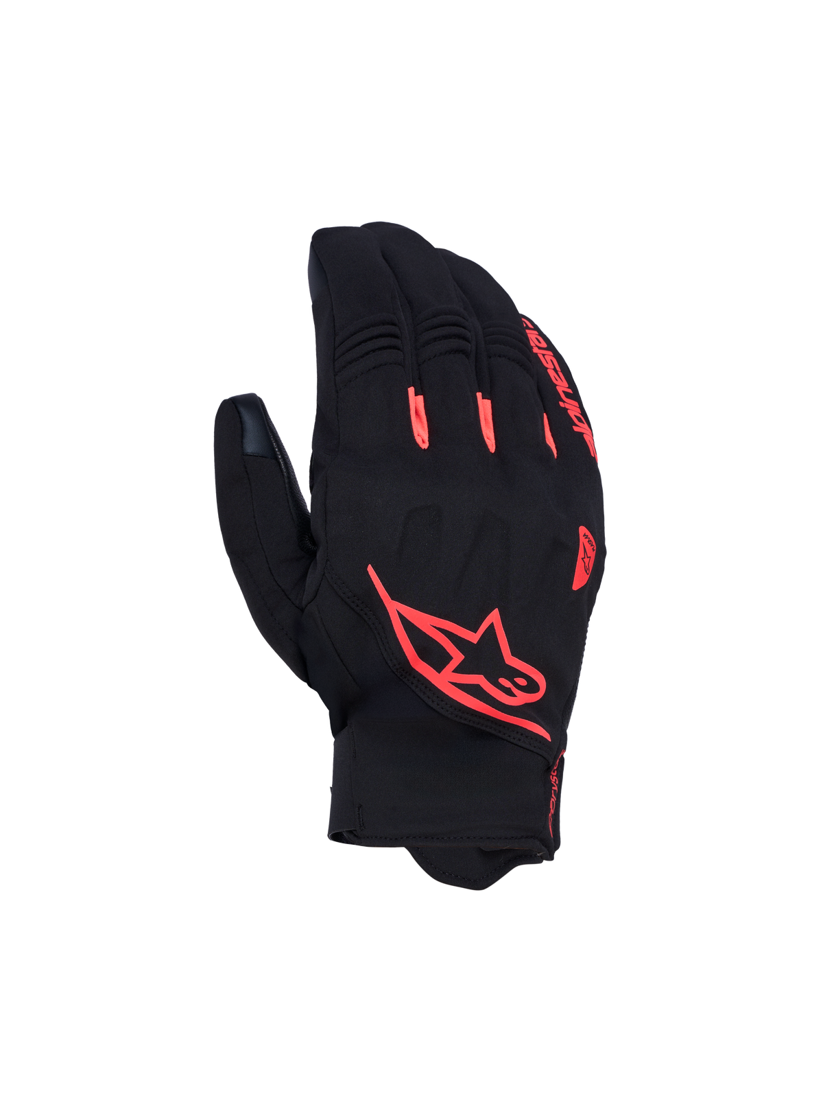 Alpinestars Faster V3 Plasma Drystar, luvas de moto, pretas e vermelho flúor, impermeáveis com membrana Drystar e proteção Plasma nos nós dos dedos