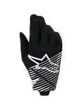 Alpinestars 2026 Radar Pro Gloves, luvas de motocross, pretas e brancas, com logótipo de estrela branco e gráfico de linhas diagonais nas costas da mão, material de malha respirável com detalhes perfurados, estilo performance para todo-o-terreno